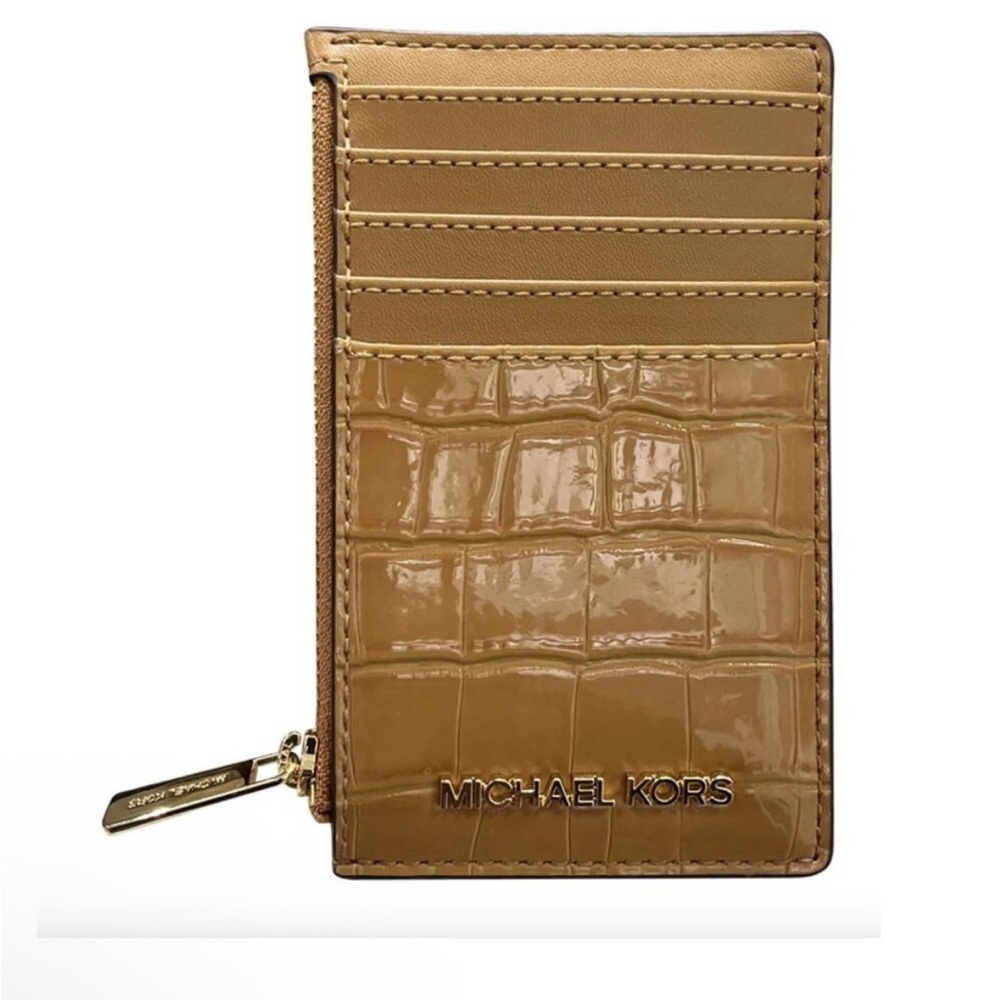 NWT $228 retail Michael Kors Brown Croc-Embossed Card Holder